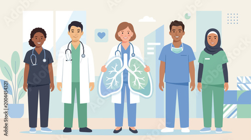 A medical team united to support lung cancer patients.