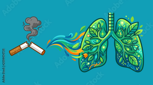 A visual transformation from cigarette smoke into healthy lungs promoting quitting smoking.