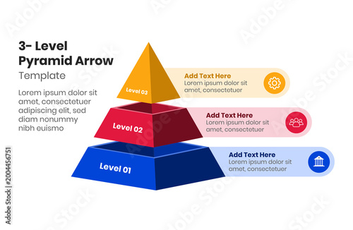 Bild auf Leinwand 3-Level Pyramid Arrow Infographic Template for Business Strategy & Process Flow