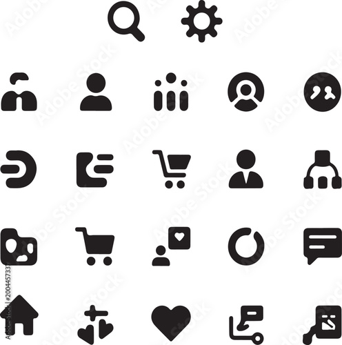 Clean black and white icon set featuring minimal line style symbols, perfect for modern UI design, apps, websites and branding, fully editable scalable vector collection with simple elegant look