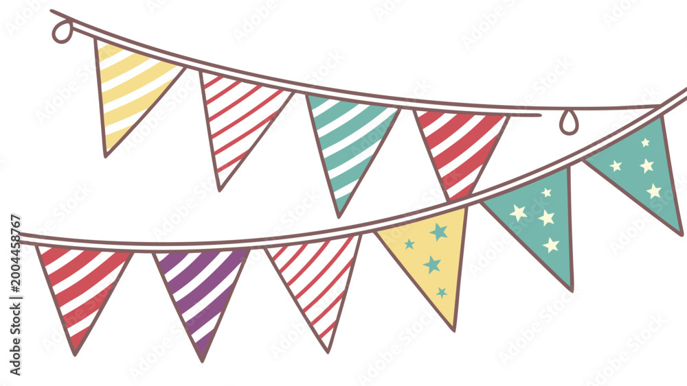 Obraz premium Colorful striped bunting flags hanging on string
