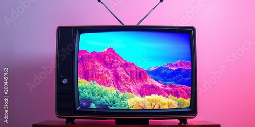 Retro TV screen with static and iconic antenna,  antenna, television