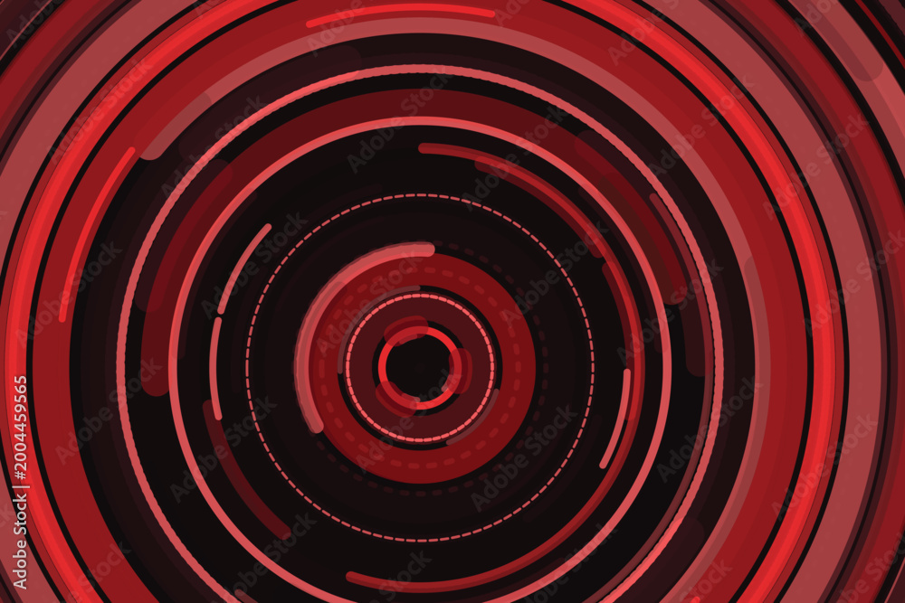 Fototapeta premium Concentric red and black circular ribbons with dashed lines abstract background