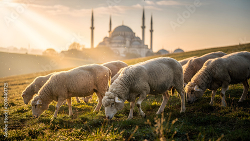 Muslim Giving Qurban Meat to Poor Eid Al Adha Charity Concept