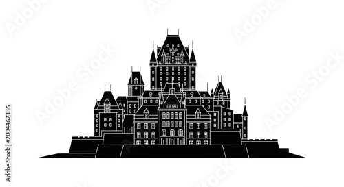 Chateau Frontenac silhouette icon isolated on white background for travel design