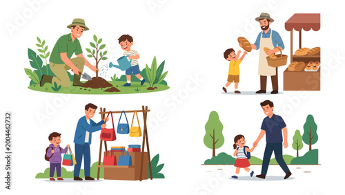 Bild auf Leinwand Father-Child Bonding Moments Collage: A heartwarming compilation showcasing a father and child engaging in outdoor activities and nurturing moments in daily life