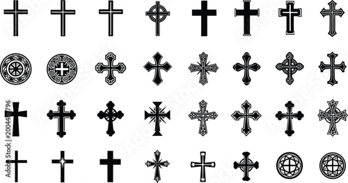 Fotografie Collection of different cross symbols in black silhouette style, religious Chris