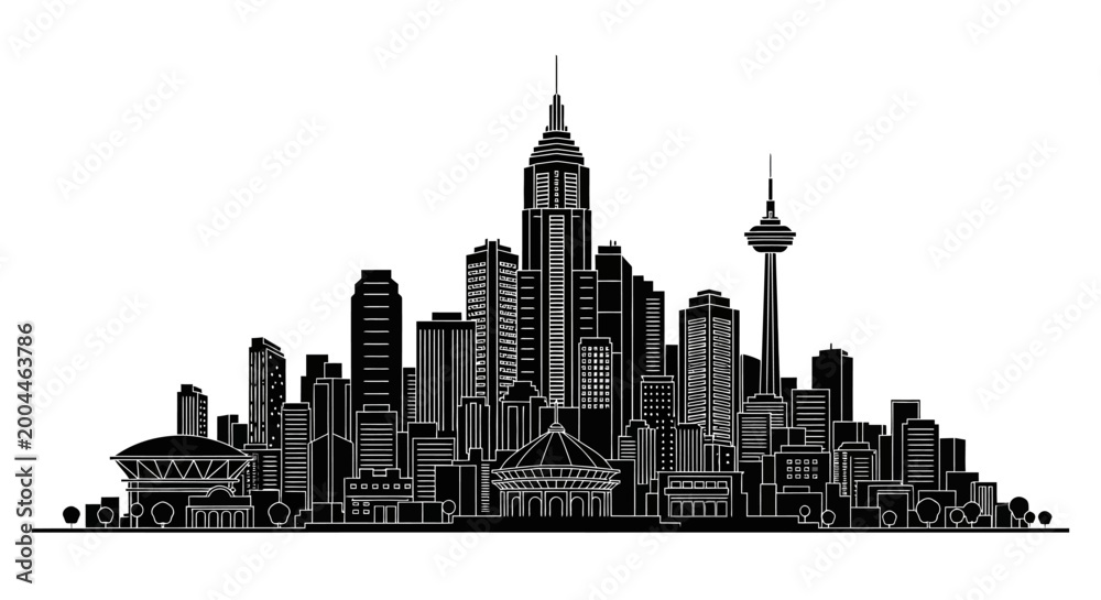 Obraz premium Calgary Skyline Silhouette Vector Illustration on White Background