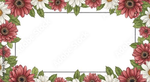 Colorful floral border frame perfect for greeting cards and invitations, ideal for floral design projects