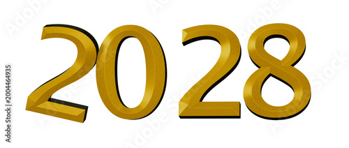 Quadro su tela Bold 3D golden text of the year 2028 on a clean white backdrop, symbolizing prog