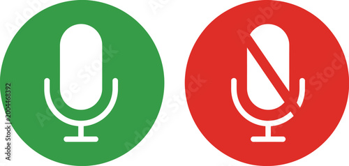 Photos Microphone and mute microphone icon set audio sound symbol green red vector illu