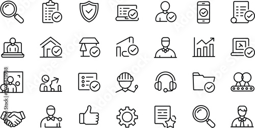 Tableau sur toile Inspection and Quality Control Line Icon Set with Testing Evaluation Certificati