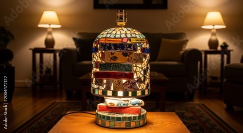 Exquisite Handmade Mosaic Lamp with Intricate Glasswork Casting Warm Ambiance