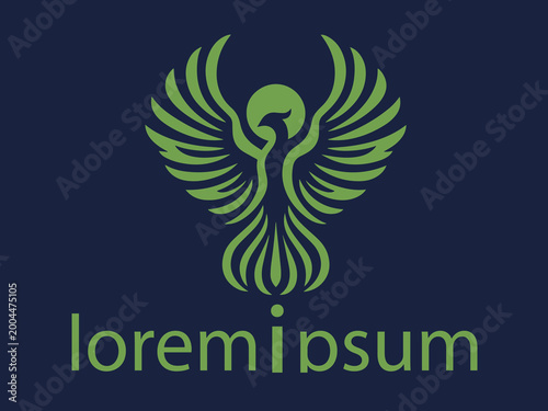 Bird logo with wings abstract green fire bird emblem modern brand identity vector