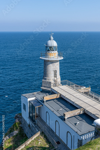 Lekeitio lighthouse structure with adjoining building overlooking deep blue cantabrian sea