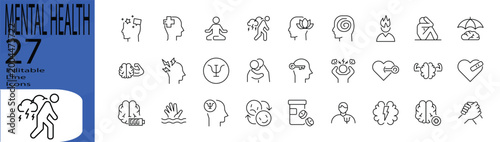 Obraz na płótnie Mental Health line editable icon set