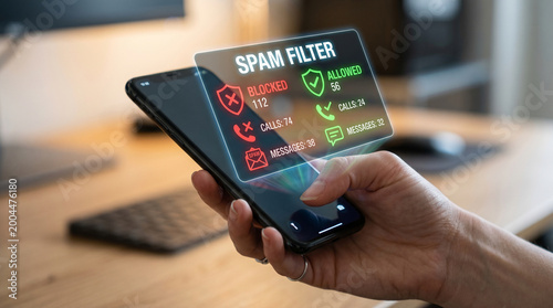 Spam filter on mobile phone blocking calls and messages in office anti ai slop content