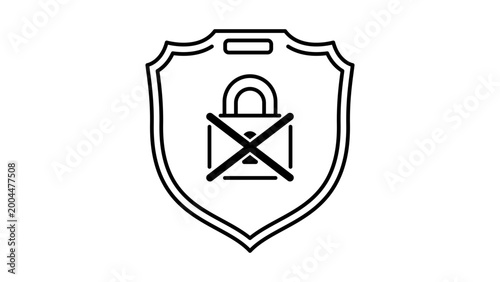 Canvastavla Zero Trust Security Badge Minimalist Black Line Vector Icon on White Background Featuring a Shield with a Crossed-Out Padlock Representing Cybersecurity and Data Protection, Editable Stroke