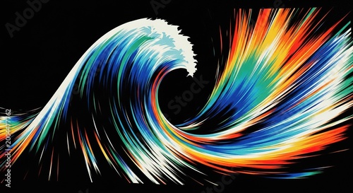 Abstract wave illustration with colorful splashes on black