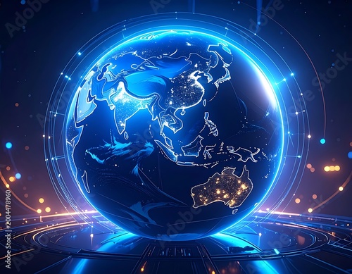 Glowing blue planet Earth