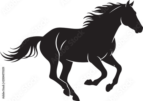 Photos Graceful silhouette of a galloping horse in dynamic motion against a plain backg