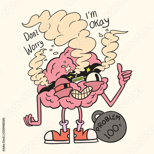 Obraz na plátně Burnout Brain Mascot Smoking but Pretending to Be Fine