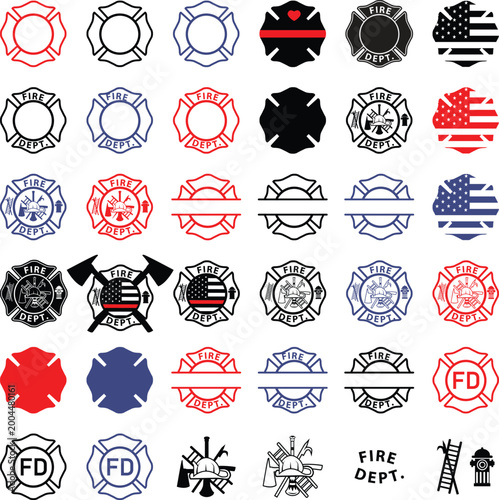 Foto Fire Department Badge SVG Vector Bundle Firefighter Maltese Cross Logo Set
