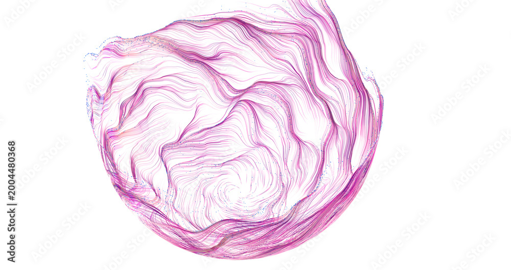 Obraz premium Close up of abstract swirling pink and purple lines forming a sphere on a white background.