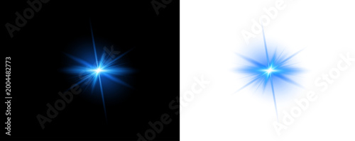 Tableau sur toile Brilliant blue light effect stunning starburst and lens flare on transparent bac