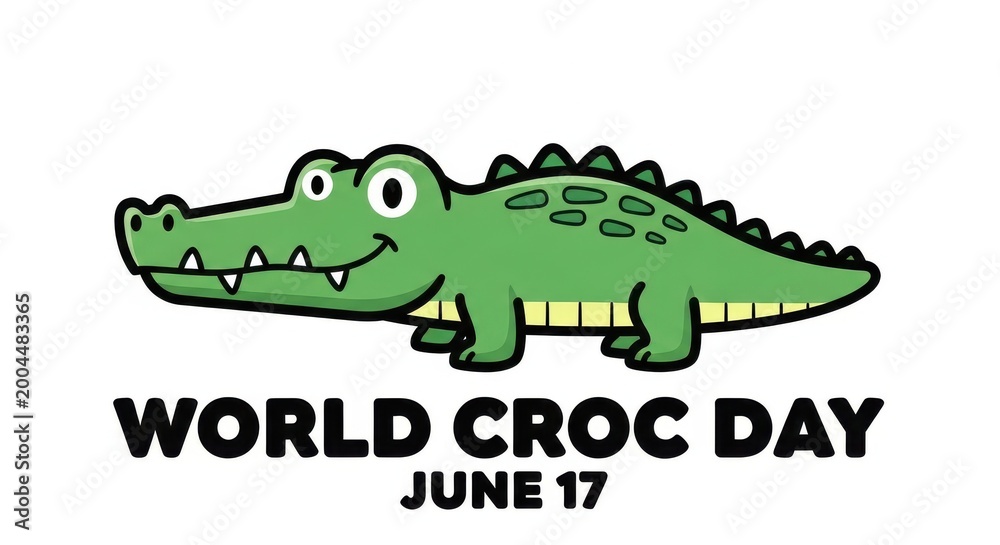 Fototapeta premium cute green cartoon crocodile celebrating world croc day on june 17 illustration