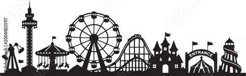 Amusement park skyline with a distinct silhouette vector.