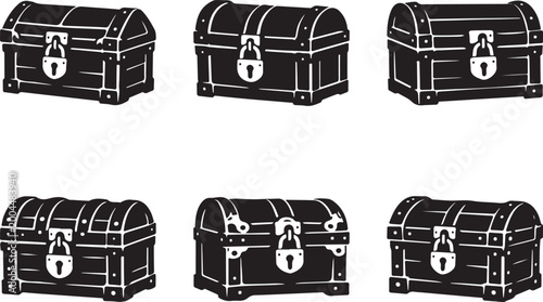 treasure chest with lock and hinges silhouette vector.