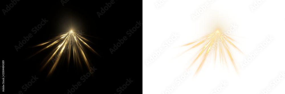 Obraz premium Orange bright light beams transparent png overlay with spotlight effect