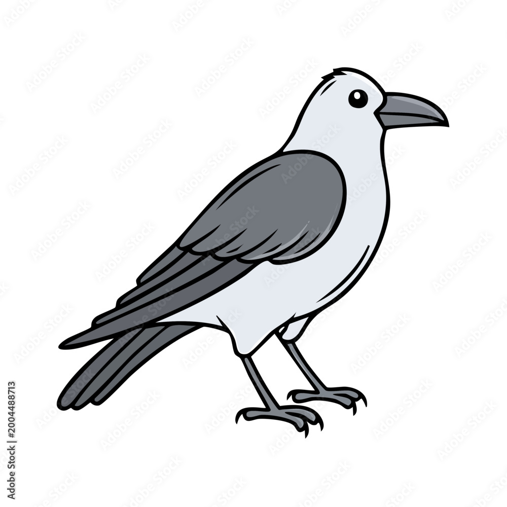 Fototapeta premium Stylized Cartoon Illustration of a Gray and White Bird Standing Still