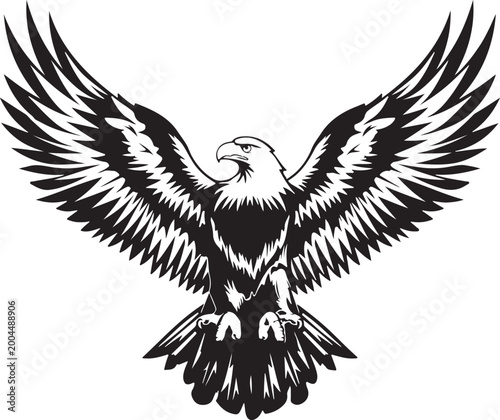 Powerful eagle with open wings silhouette vector illustration
