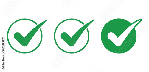 Photos Green ticks in round frames for verification and approval symbols on transparent background graphics