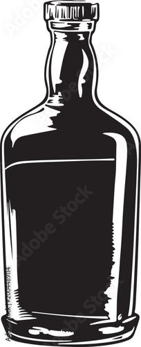 Full whiskey bottle monochrome vector illustration
