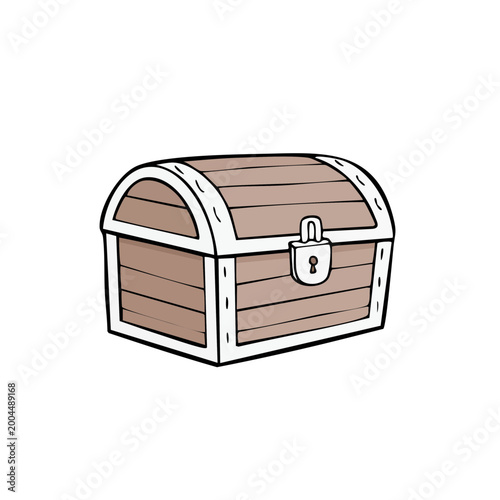 Wooden Treasure Chest with Lock and Hinges Simple Cartoon Illustration