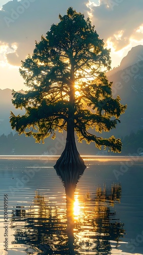 Lone tree in water