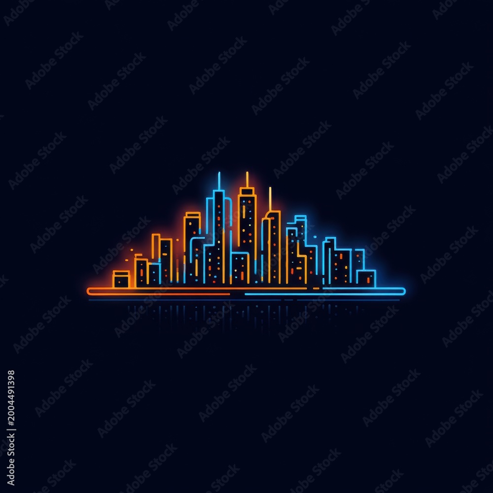 Fototapeta premium Neon Cityscape Skyline Icon Glowing Modern Abstract Design