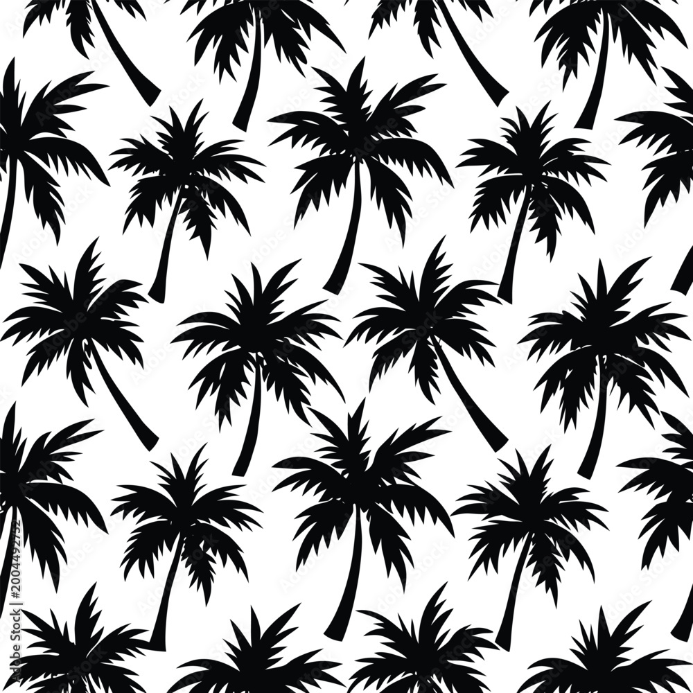 Fototapeta premium Black palm tree seamless vector pattern background illustration.