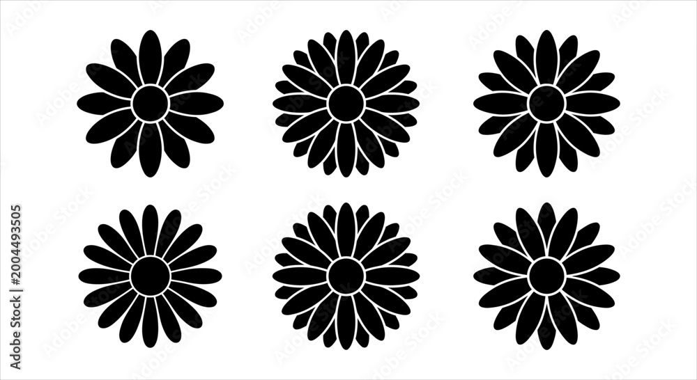 Obraz premium Charming Black Daisy Flower Silhouettes Set for Creative Botanical Designs and Decor