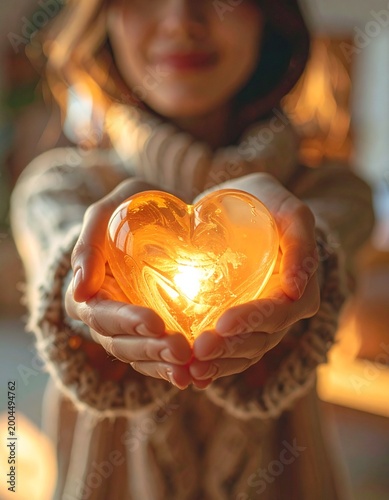 Cradling Love: Warm cupped hands protecting a glowing heart in natural daylight
