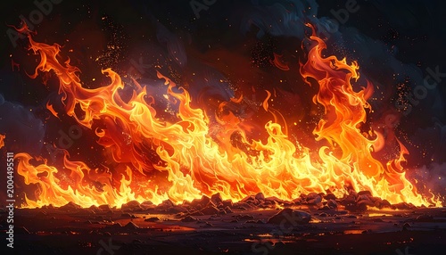 Intense inferno, dark sky