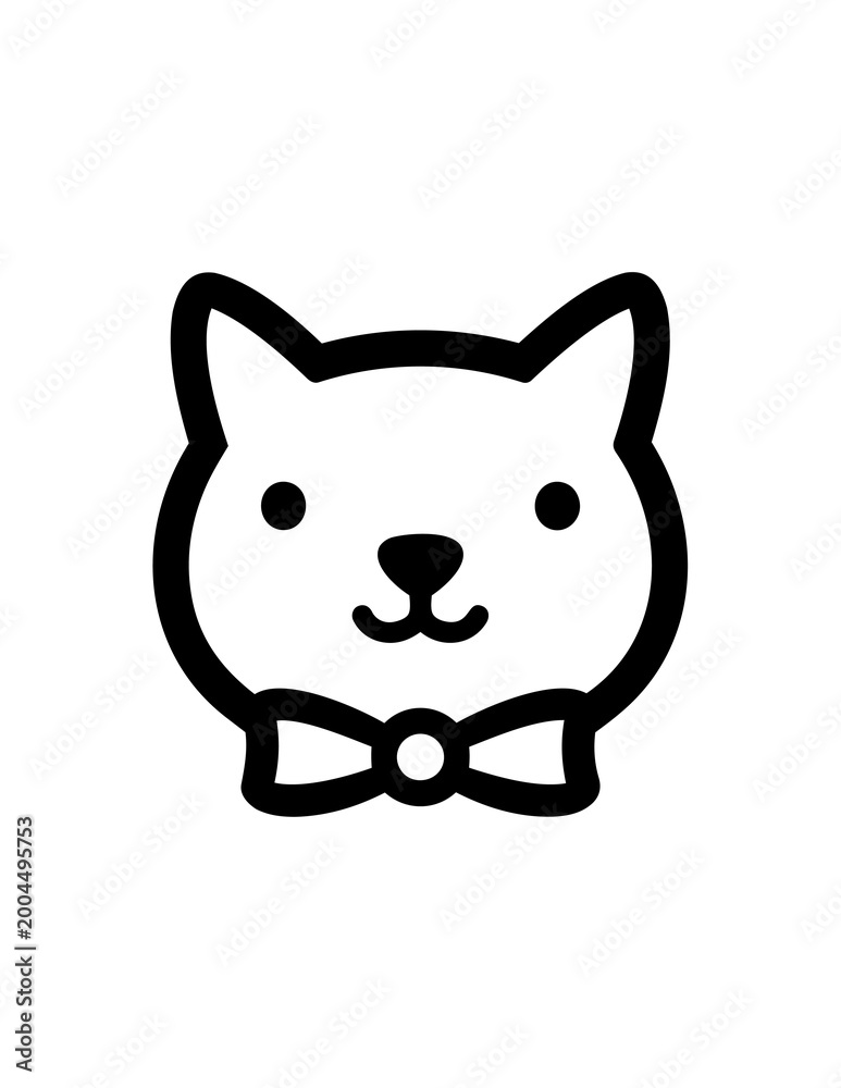 Naklejka premium Cartoon Cat Face with Bowtie.