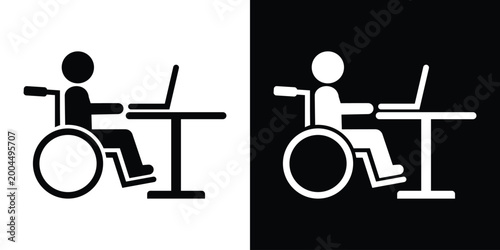 Cuadro en lienzo Pictogram of a person in a wheelchair working on a laptop computer at a desk