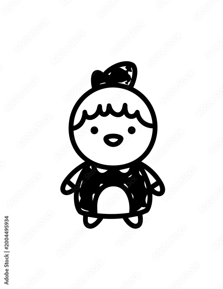 Obraz premium Cartoon girl with bow and dress.