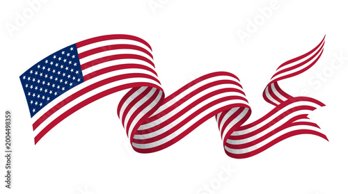 Wavy american flag ribbon on a white background