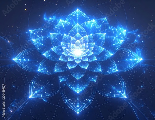 Luminous blue fractal flower