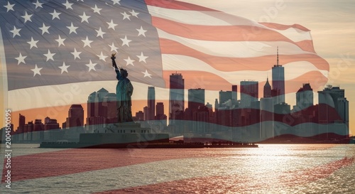 Honoring heroes a patriotic memorial day image of new york city with american flags